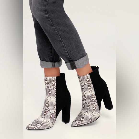 Lulus Shoes - Karin Natural Snake Two-Tone High Heel Booties